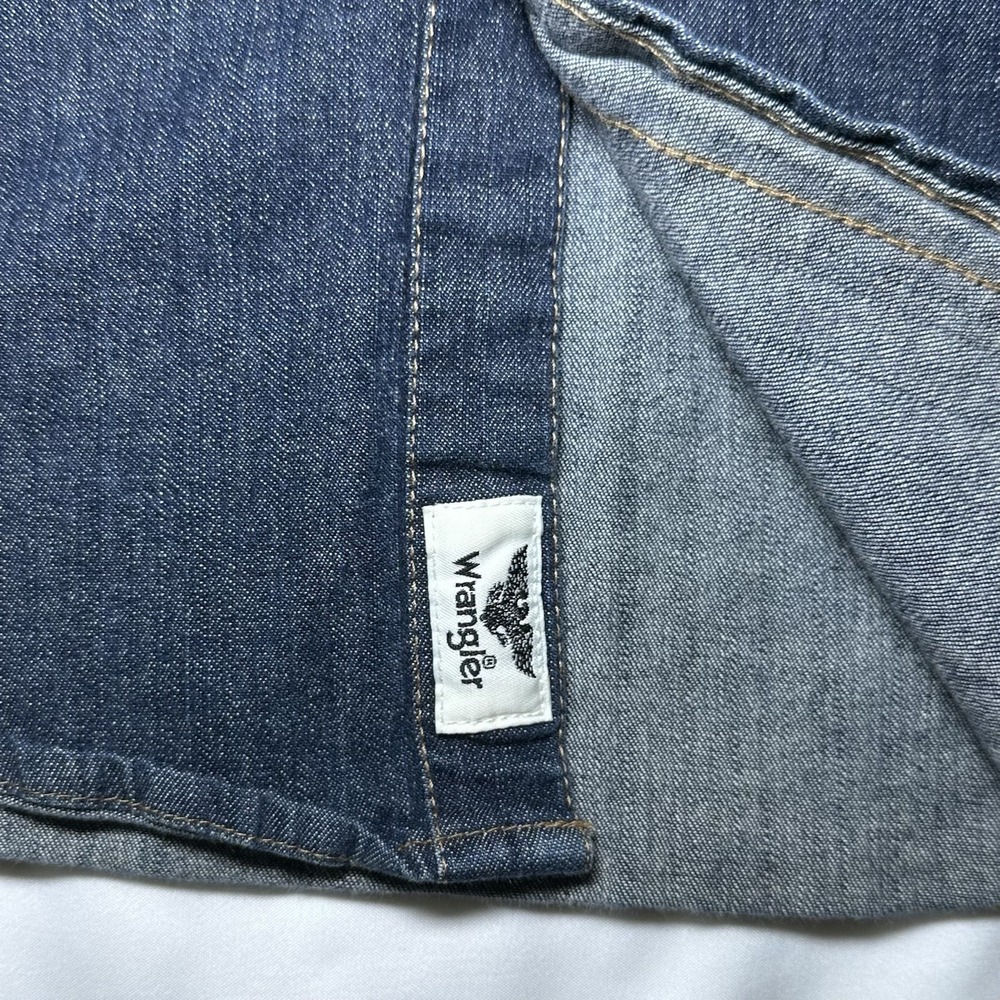 Wrangler Mens Western Denim Shirt Med Blue Indigo Pearl Snap Long Sleeve Retro - Picture 5 of 9